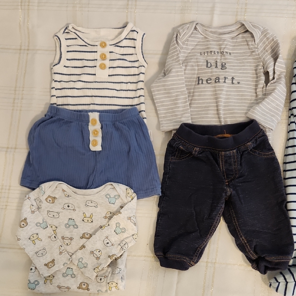 Striped Infant Outfit Set with Blue Shorts